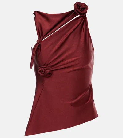 Coperni Asymmetric Jersey Flower Top In Red