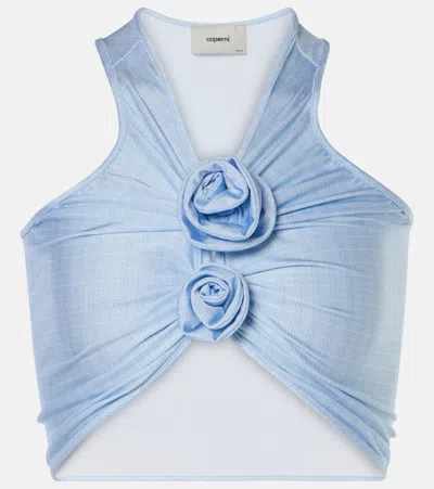 Coperni Floral-appliqué Crop Top In Blue
