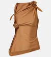 Coperni Rosette Cutout Asymmetric Stretch Jersey Top In Brown