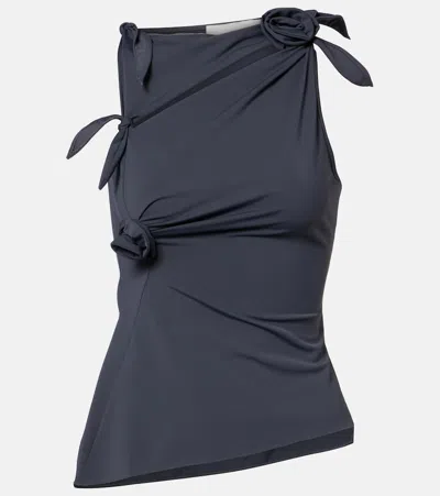 Coperni Black Asymmetric Sleeveless Top With Floral Detail And Cut-out On The Front