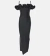 Coperni Zip Ruffle Off-the-shoulder Satin Midi Slip Dress In Black