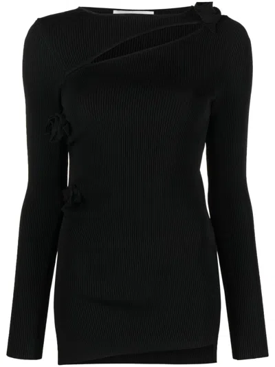 Coperni Floral-appliqué Knitted Top In Black