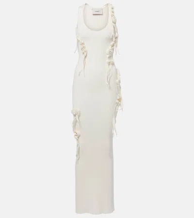 Coperni Floral Patchwork Ruffle Knit Maxi Dress In Neutral