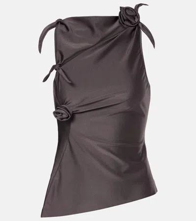 Coperni Floral-appliqué Satin Top In Gray
