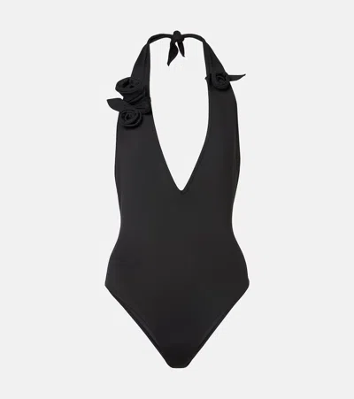 Coperni Flower Jersey One Piece Swimsuit In Black