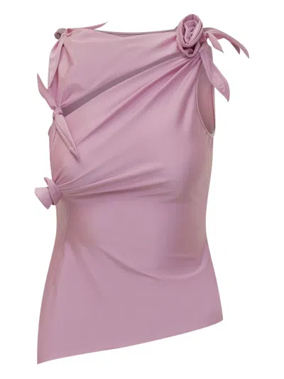 Coperni Sleeveless Side Slit Top Soft Asymmetric Bow In Pink