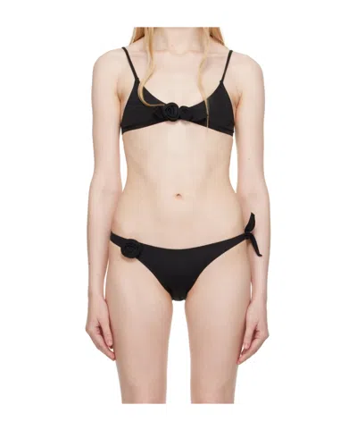 Coperni Floral Bikini Top In Black