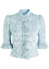 Coperni Floral-jacquard Satin-twill Jacket In Blue