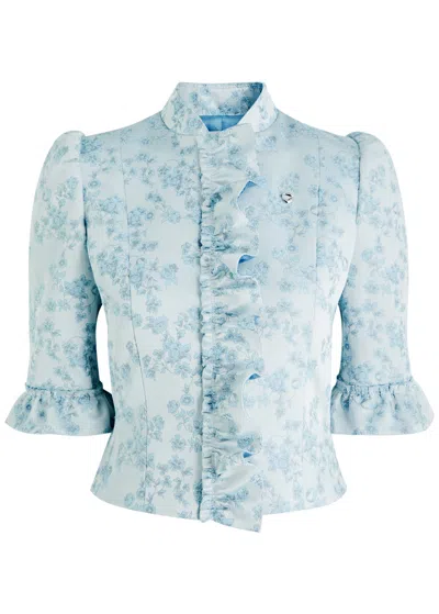 Coperni Floral-jacquard Satin-twill Jacket In Blue