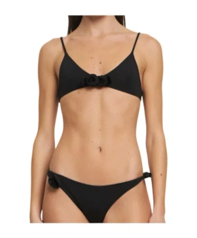 Coperni Floral Knit Bikini Top In Black