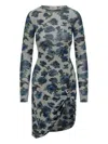 Coperni Suspended Ascii Floral Long Sleeve Jersey Dress In Blue