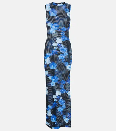 Coperni Flower Print Mesh Dress In Black