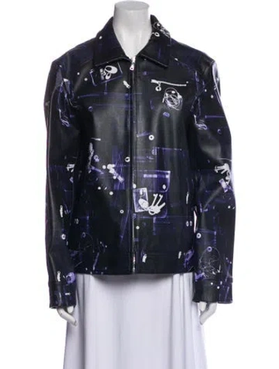 Pre-owned Coperni Floral Print Biker Jacket W/ Tags In Blue