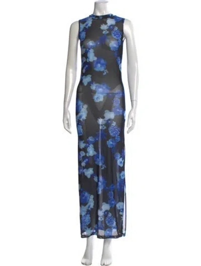 Pre-owned Coperni Floral Print Long Dress In Blue
