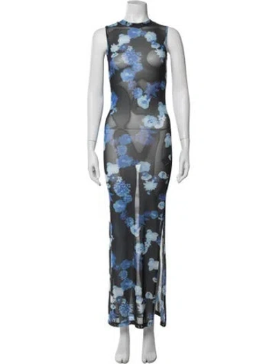Pre-owned Coperni Floral Print Long Dress In Blue
