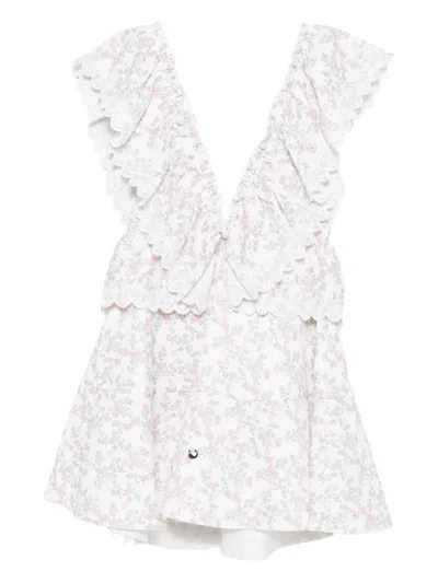 Coperni Floral-print Ruffled Dress In White