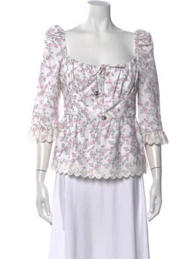 Pre-owned Coperni Floral Print Square Neckline Top In White