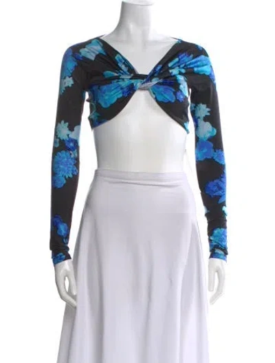 Pre-owned Coperni Floral Print V-neck Crop Top In White