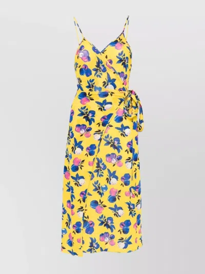Coperni Floral Print Wrap Dress With Tie Waist In Print Yellow Apples