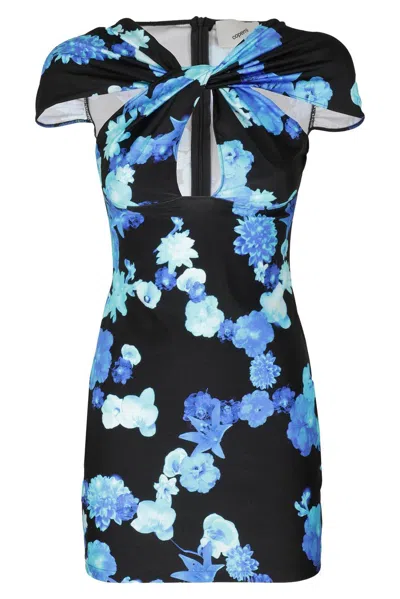 Coperni Floral Printed Cut-out Detailed Dress Dress In Blblak