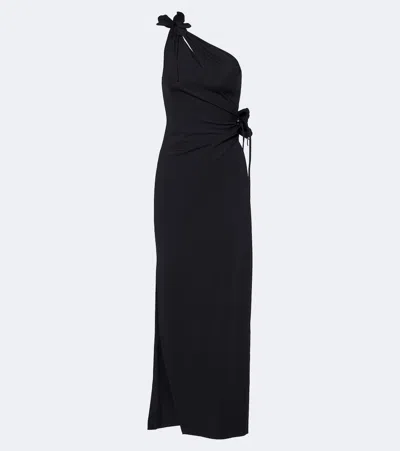 Coperni Floral-applique Asymmetric Cocktail Dress In Black