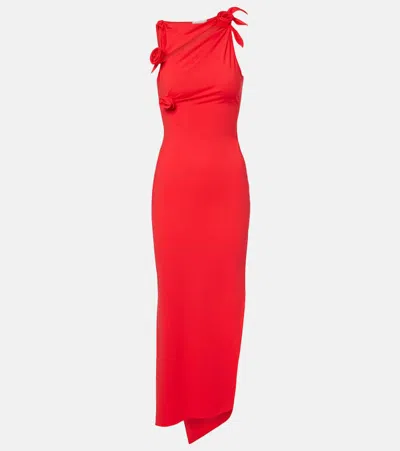 Coperni Flower Gown Asymmetric Neckline Draped Silhouette In Red