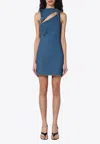 Coperni Denim Asymmetric Flower Mini Dress Blue