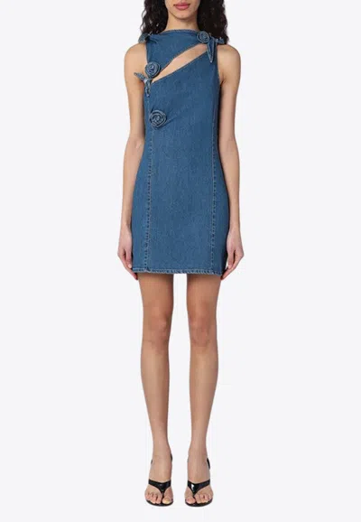 Coperni Flower Applique Mini Denim Dress
