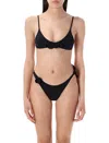 Coperni Floral Embellished High-cut Leg Bikini In Black