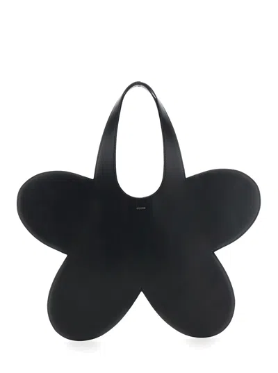 Coperni Flower Black Flower-shaped Handbag With Cut-out Handle In Leather Woman