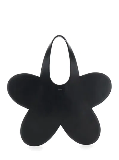 COPERNI 'FLOWER' BLACK FLOWER-SHAPED HANDBAG WITH CUT-OUT HANDLE IN LEATHER WOMAN