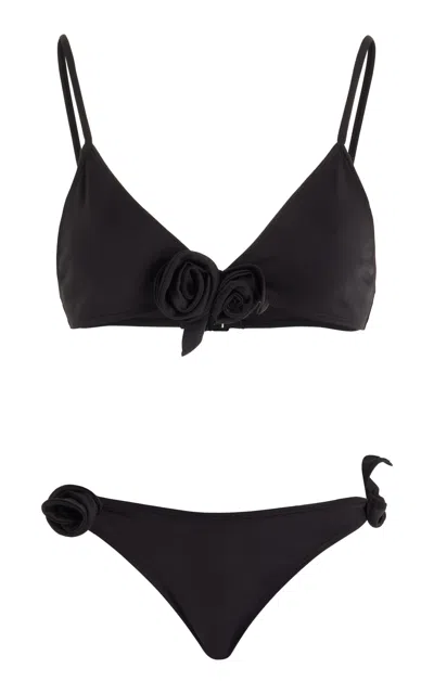 Coperni Flower-detailed Bikini Top In Black