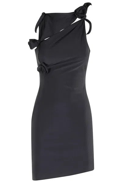 Coperni Fitted Mini Dress With Faux-flower Detailing In Black