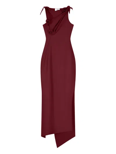 Coperni Flower Embellished Asymmetric Gown In Red
