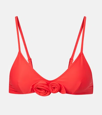 Coperni Flower Floral-appliqué Bikini Top In Red