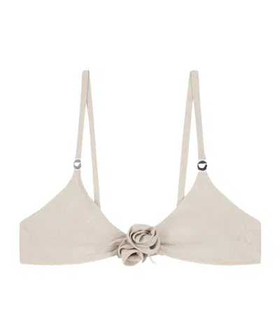 Coperni Flower Gathered Bikini Top In Gold