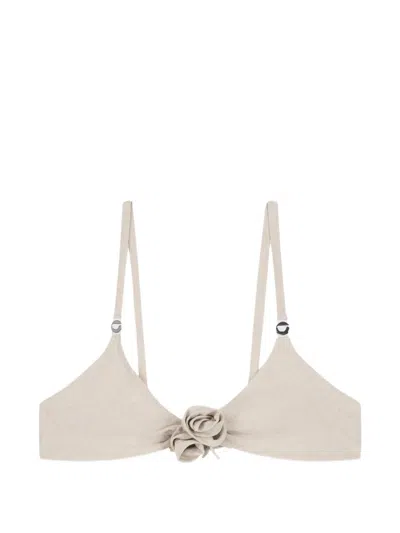 Coperni Flower Gathered Bikini Top In Neutral