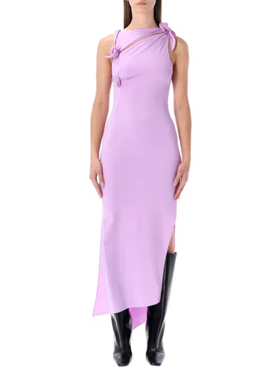 Coperni Gown Asymmetric Neckline Bow Detail Slit In Pink
