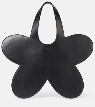 Coperni Flower Leather Tote Bag In Black