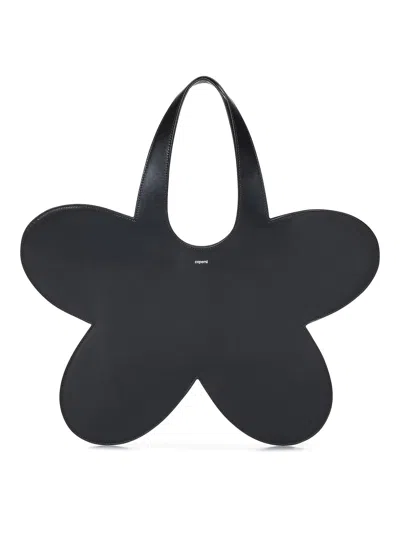 Coperni Flower Leather Tote Bag In Black