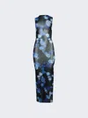 Coperni Flower-print Mock-neck Sleeveless Mesh Maxi Dress In Black