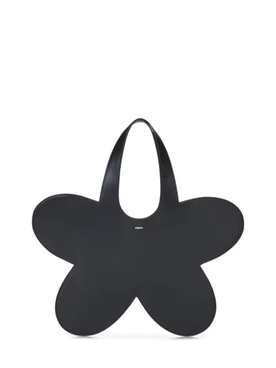 COPERNI COPERNI FLOWER-SHAPED BLACK CALF LEATHER TOTE BAG