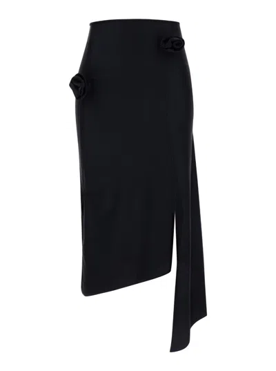 Coperni Flower-applique Slit Asymmetric Midi Skirt In Black