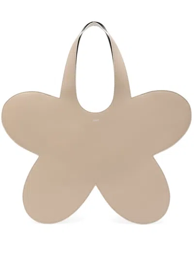 Coperni Flower Leather Tote Bag In Beige