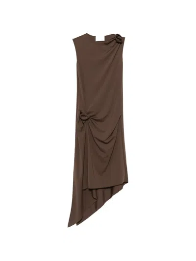 Coperni Flower-detail Asymmetric Midi Dress In Brown
