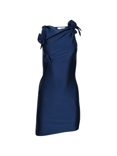 Coperni Flower-embellished Mini Dress In Blue