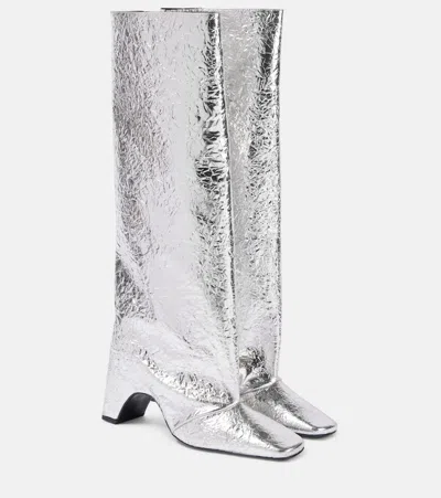 Coperni Foil Bridge 85 Leather Knee-high Boots In Grey