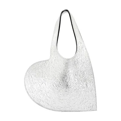 Coperni Foil Mini Heart Shopper Bag In Silver
