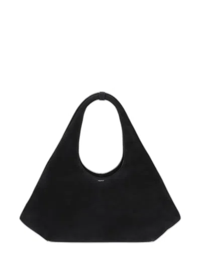 Coperni Women Black Shoulder Bag With Top Handle And Logo Lettering On The Front In Suede Woman