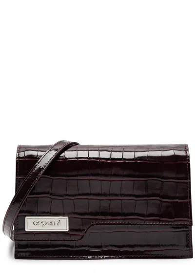 Coperni Folder Mini Crocodile-effect Leather Cross-body Bag In Brown